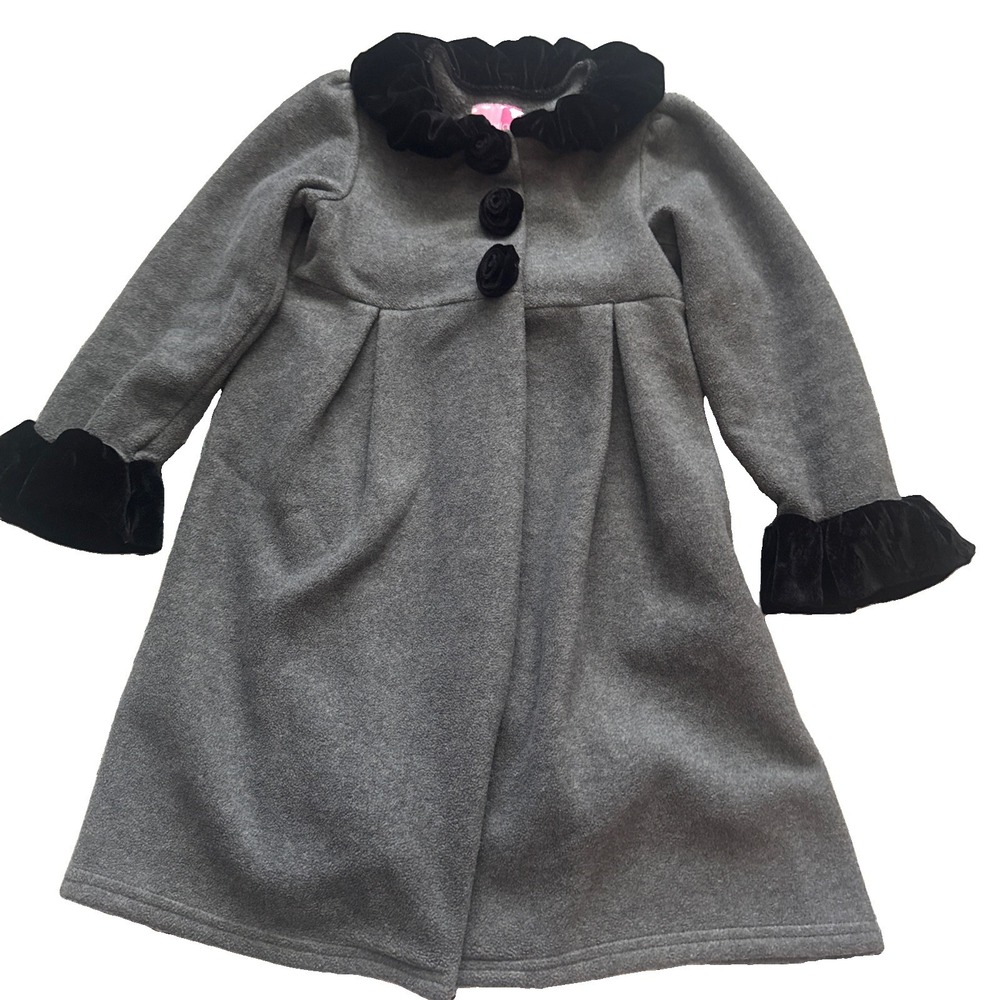 Gooad Girls Dress Coat Dark Charcoal/Black Toddler Size 6 Velvet Trim